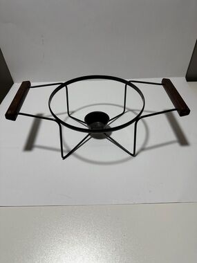 Vintage Wear-Ever Cerama Warming Stand w/ Teak Handles Sterno Trivet MCM